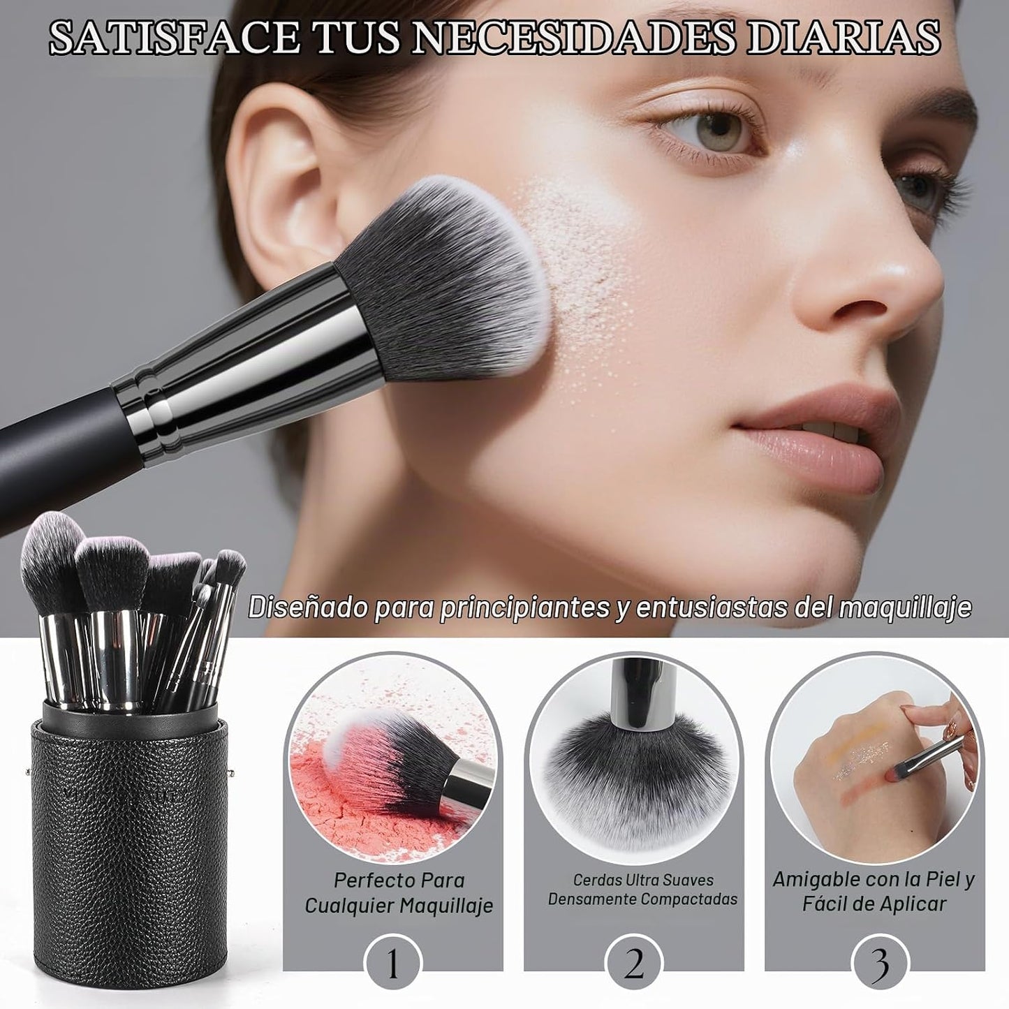 VIVID BEAUTY 18 brochas de maquillaje Pro Deluxe con estuche de via...