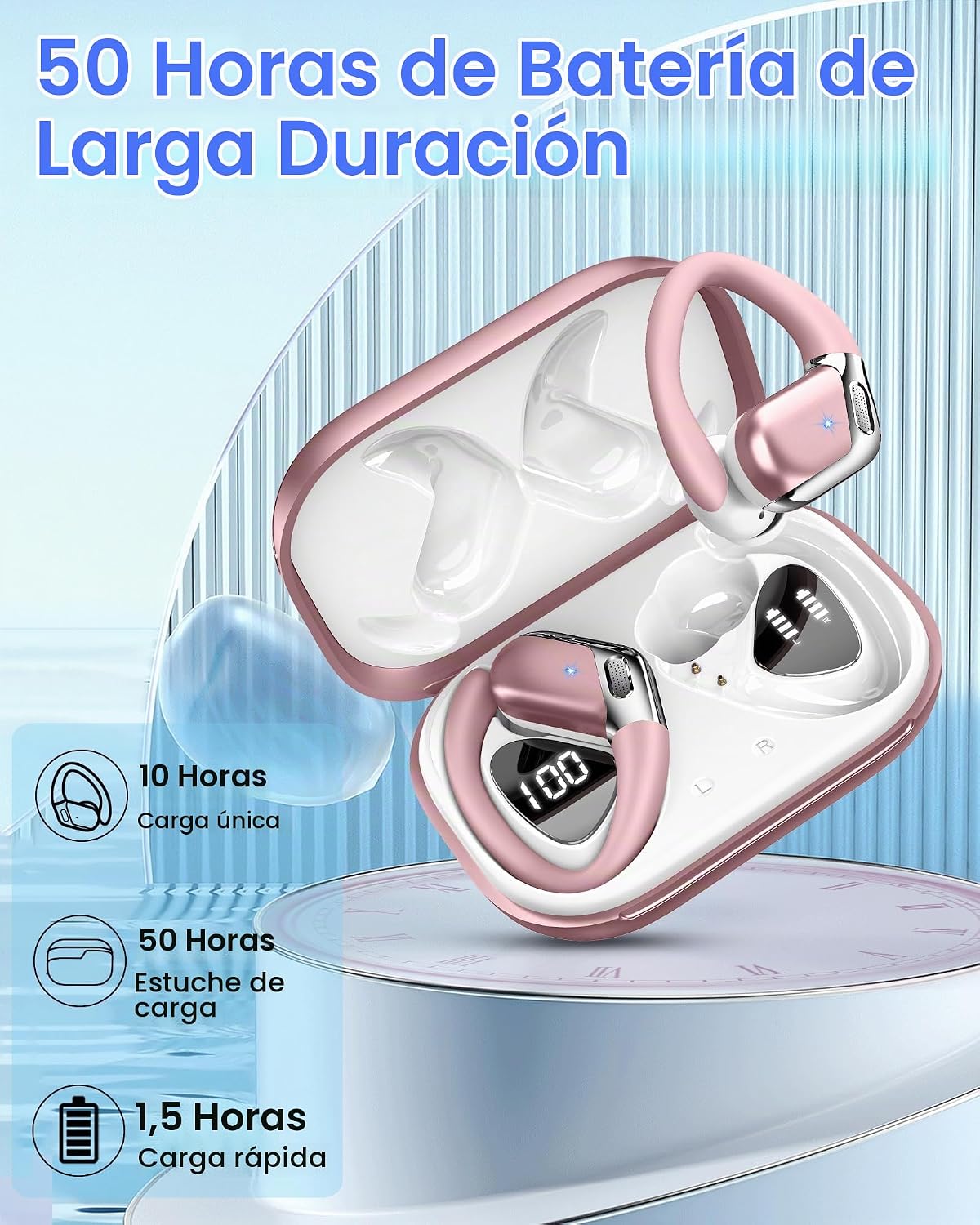 Auriculares inalámbricos, Bluetooth 5.4 deportivos, sonido de grave...
