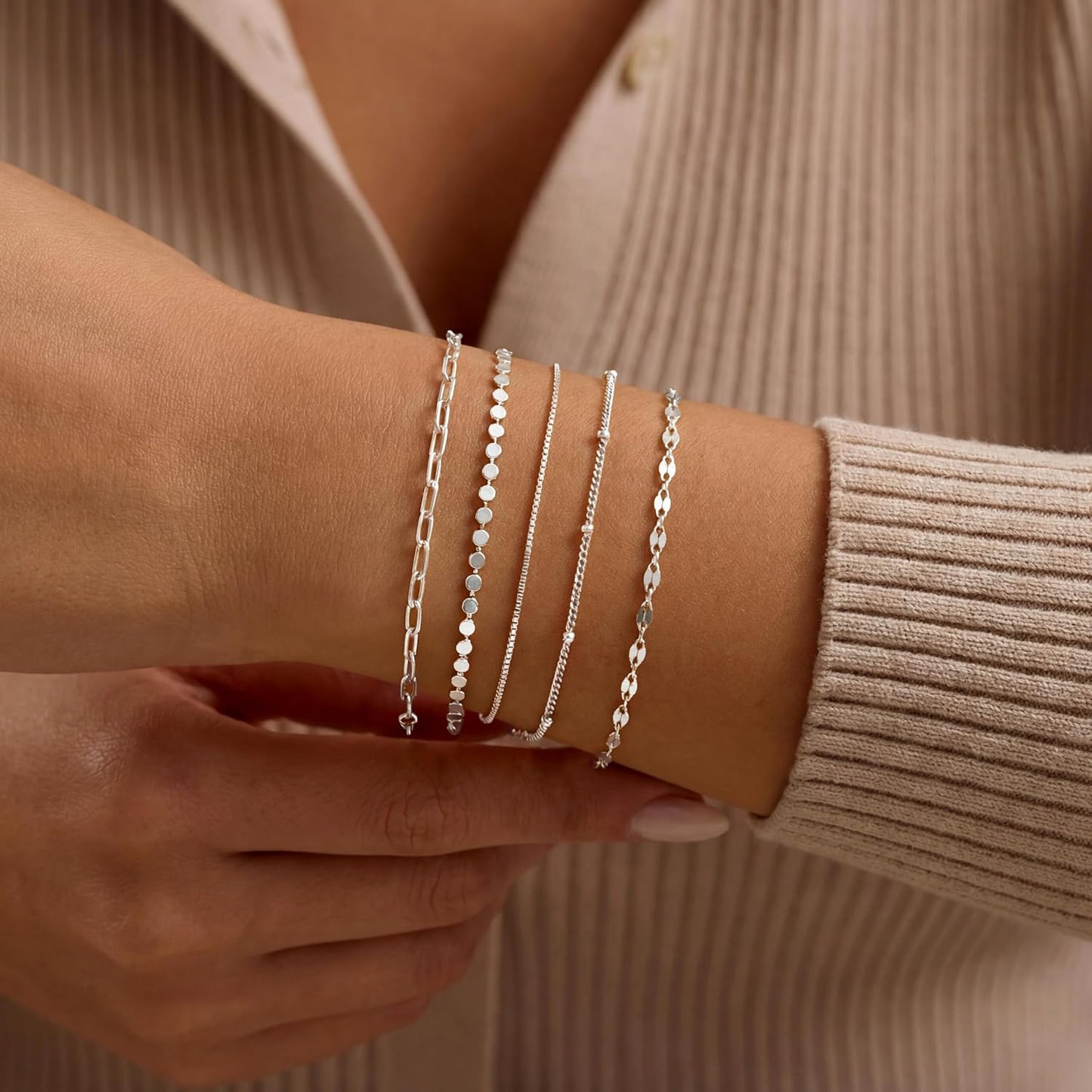 MBW Pulseras chapadas en plata para mujer, delicadas pulseras de pl...