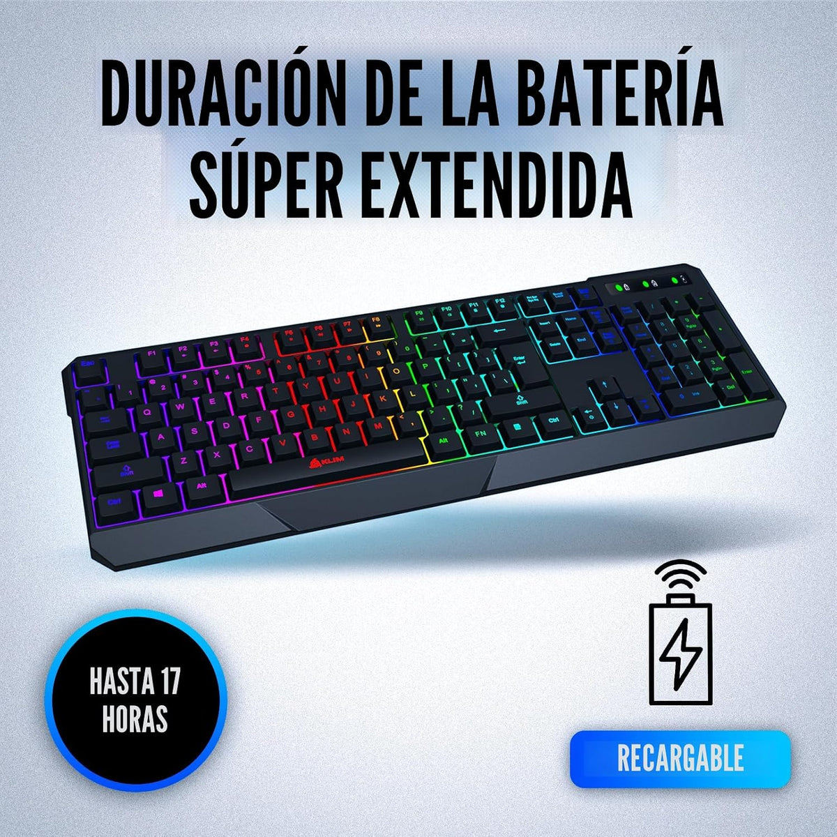 KLIM Chroma - Teclado inalámbrico para juegos con retroiluminación...