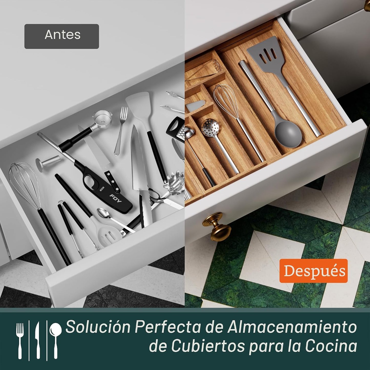 Organizador de Cubiertos Grande, Conectado Magnéticamente Expandibl...