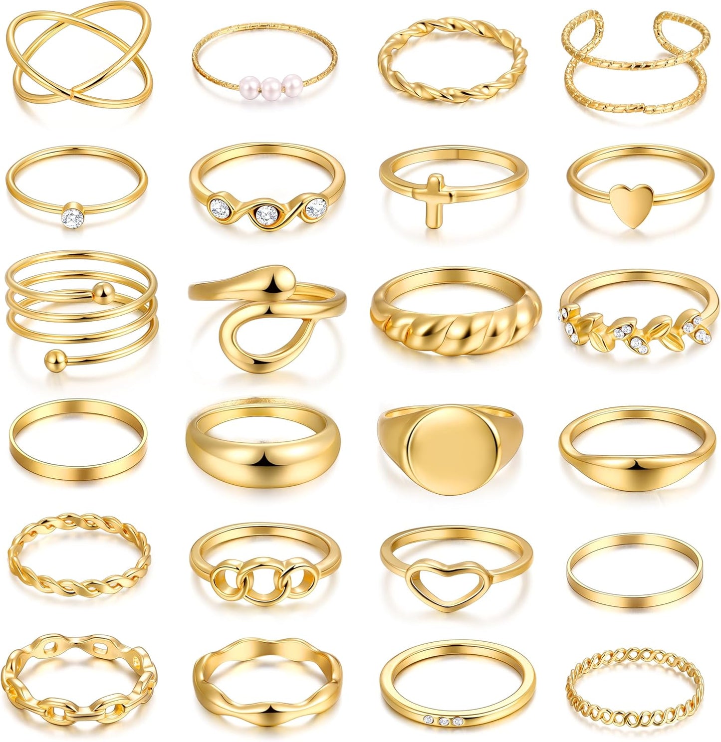 FAXHION Juego de 60 anillos apilables de oro para mujer, anillos de...