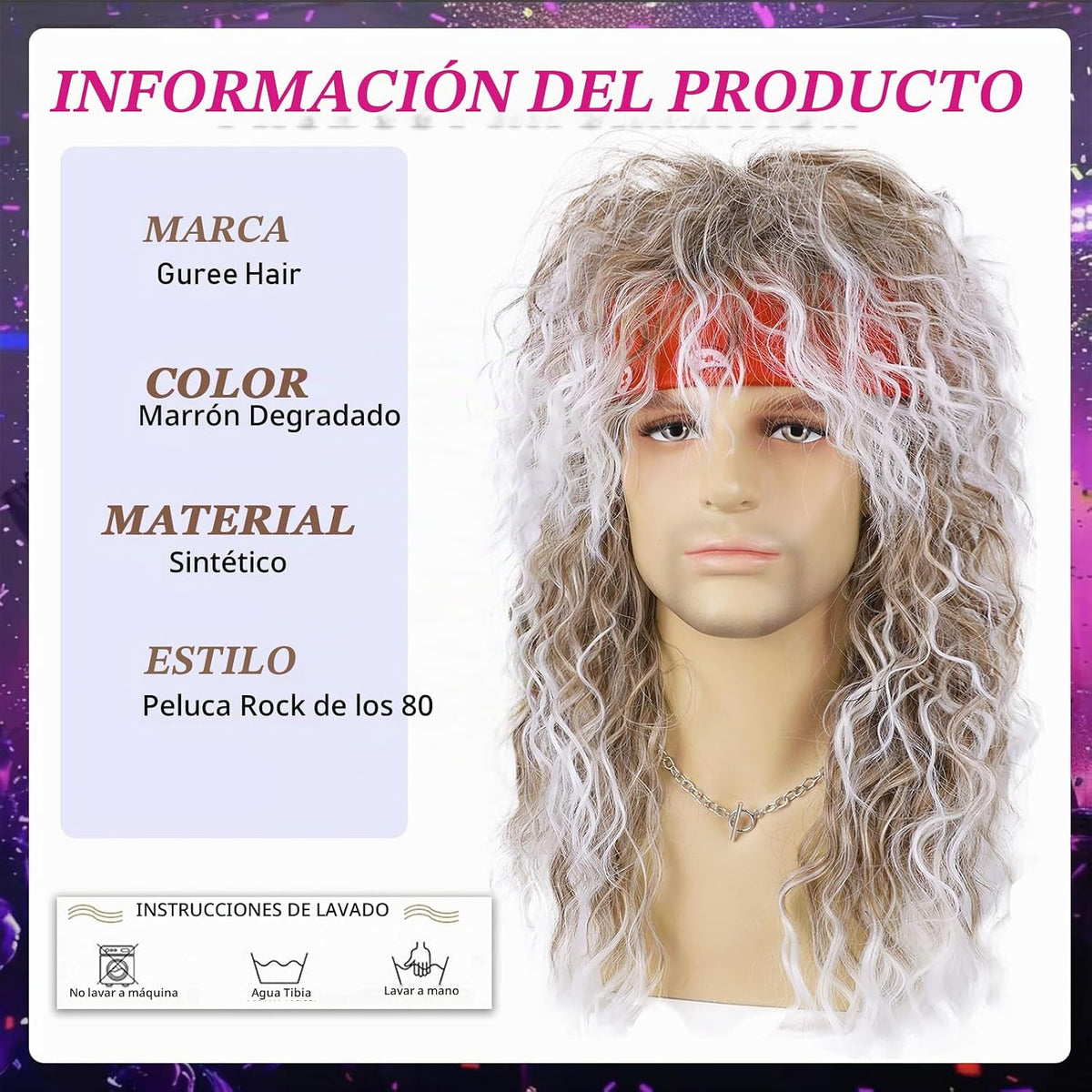 Guree Hair 6 pelucas de salmonete rockero para hombres y mujeres, u...