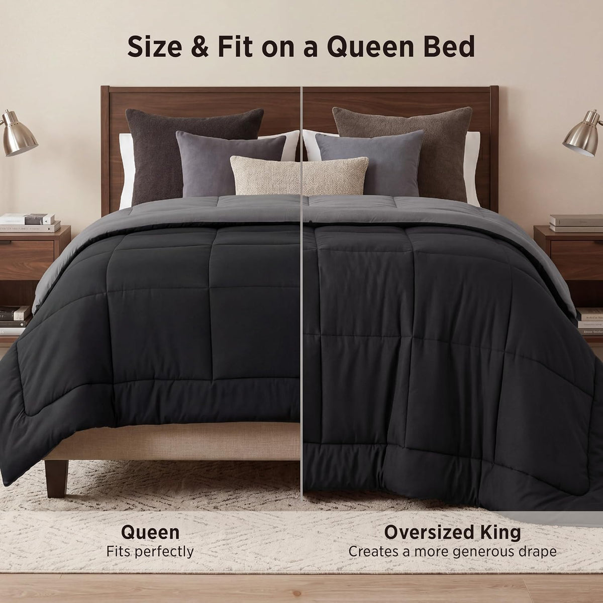 Bedsure Edredones Tamaño Queen - Relleno de Edredón Negro\/Gris Alt...