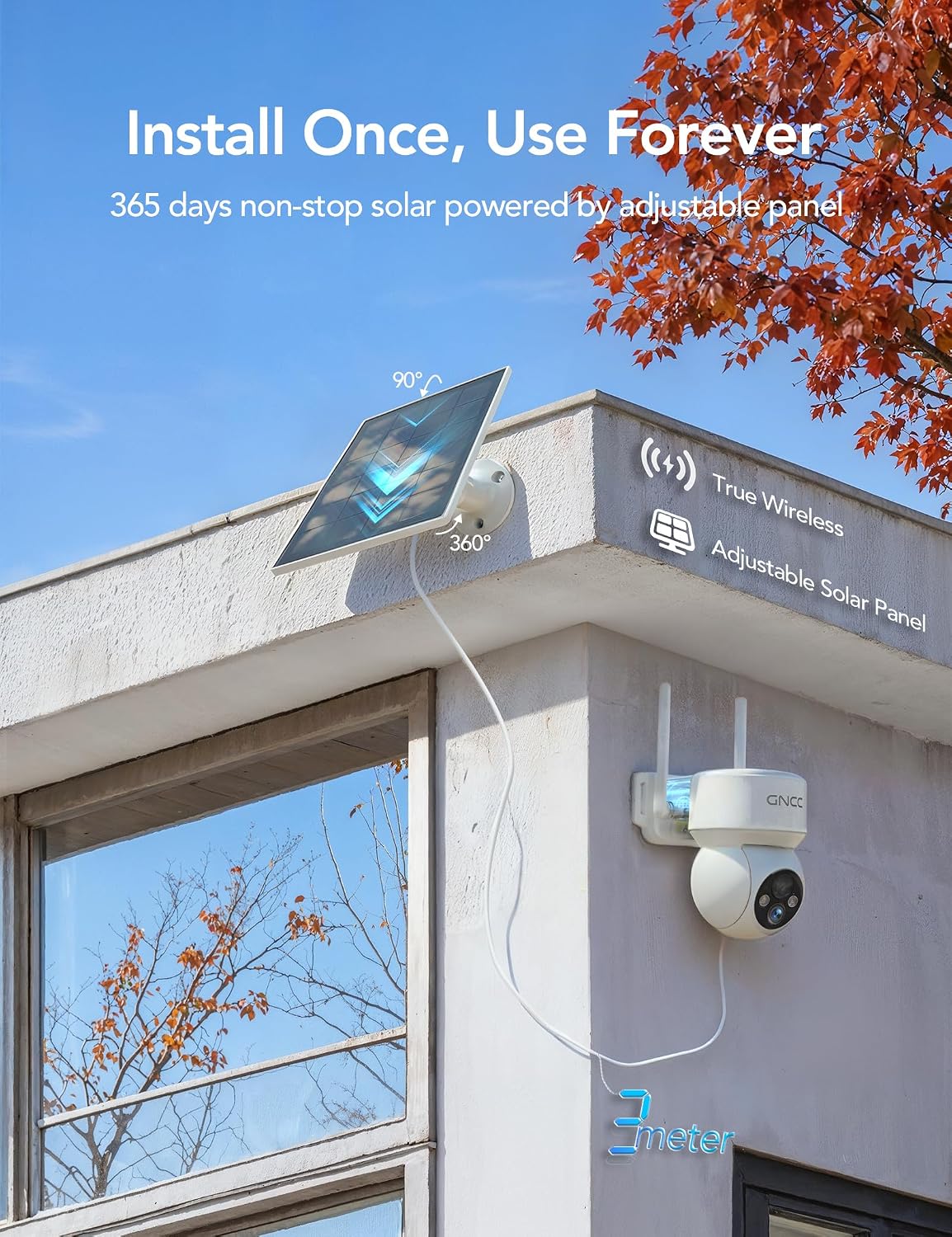 GNCC Cámaras de seguridad solares inalámbricas para exteriores, WiF...
