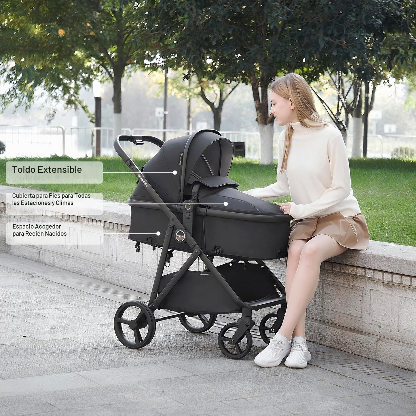 Gromast Cochecito de bebé 3 en 1, cochecito convertible para recién...