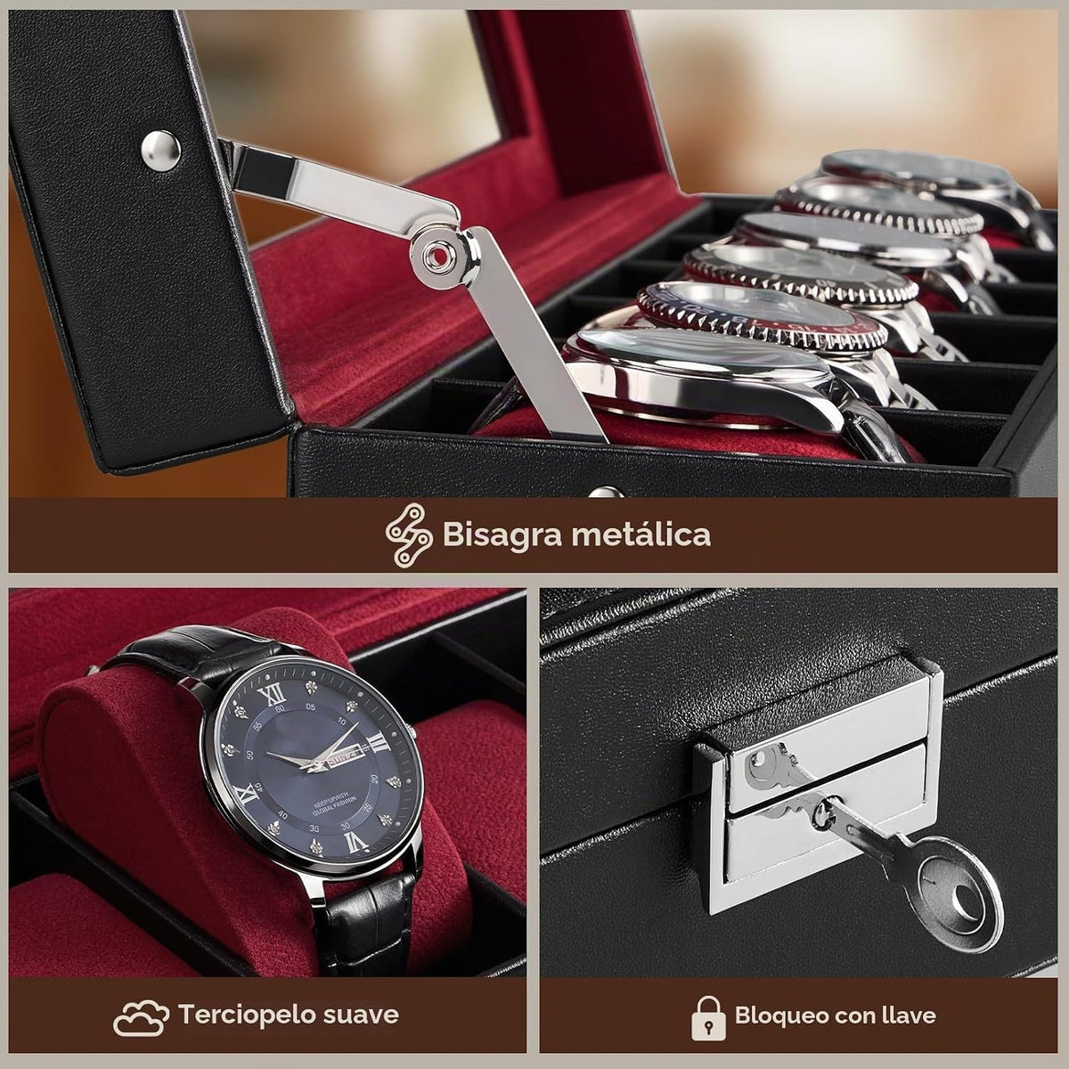ProCase Caja de reloj con 6 ranuras para hombre, color vino | Organ...
