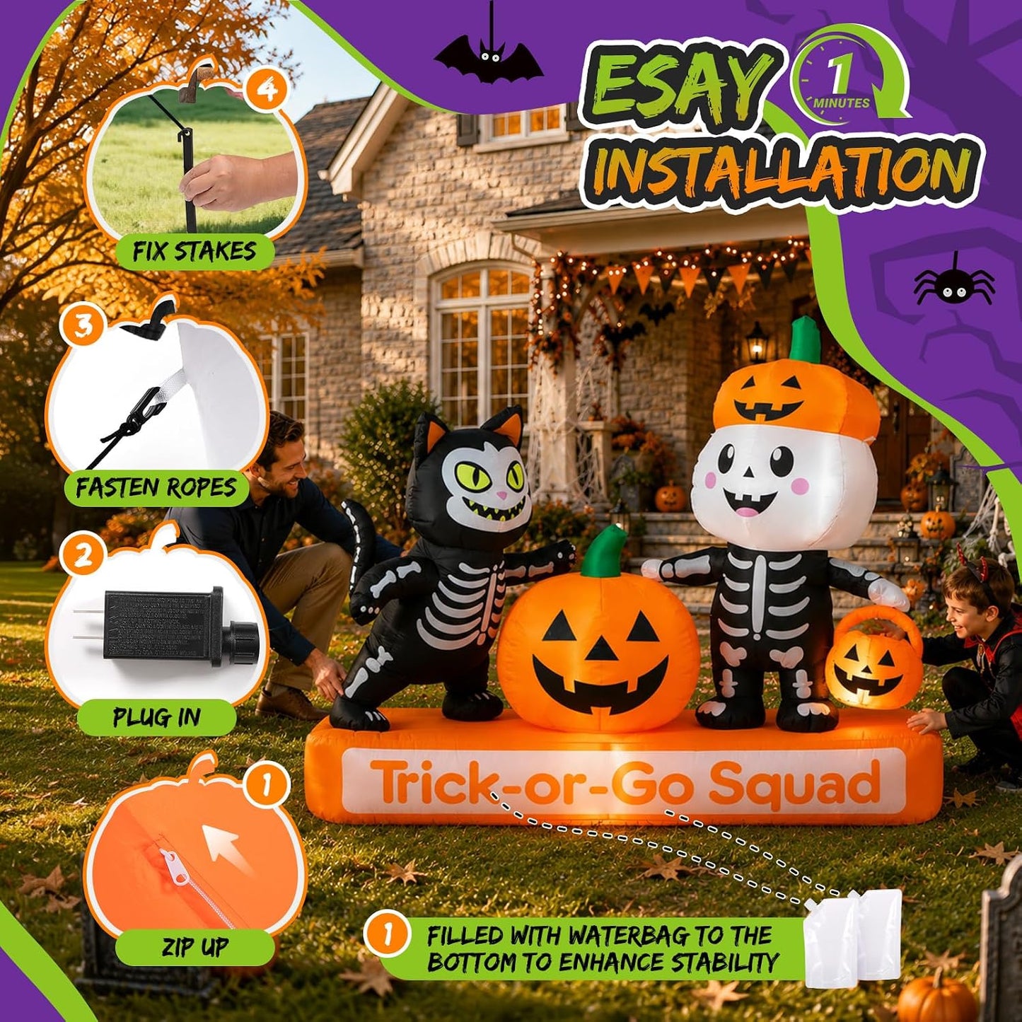 Toiyjofe Decoración de patio inflable de Halloween de 7 pies para t...