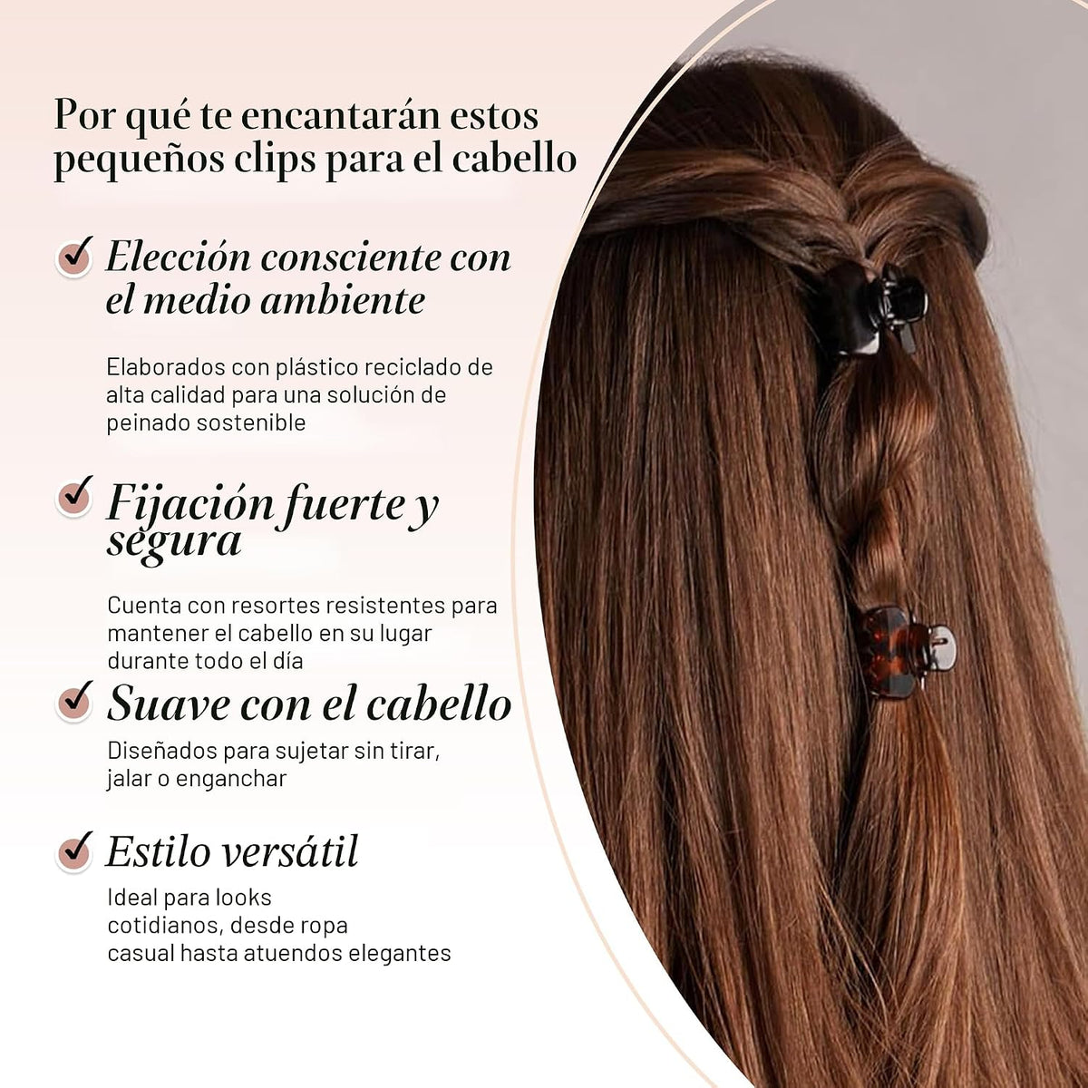 Kitsch Pinzas pequeñas para el cabello para mujer, color negro y to...
