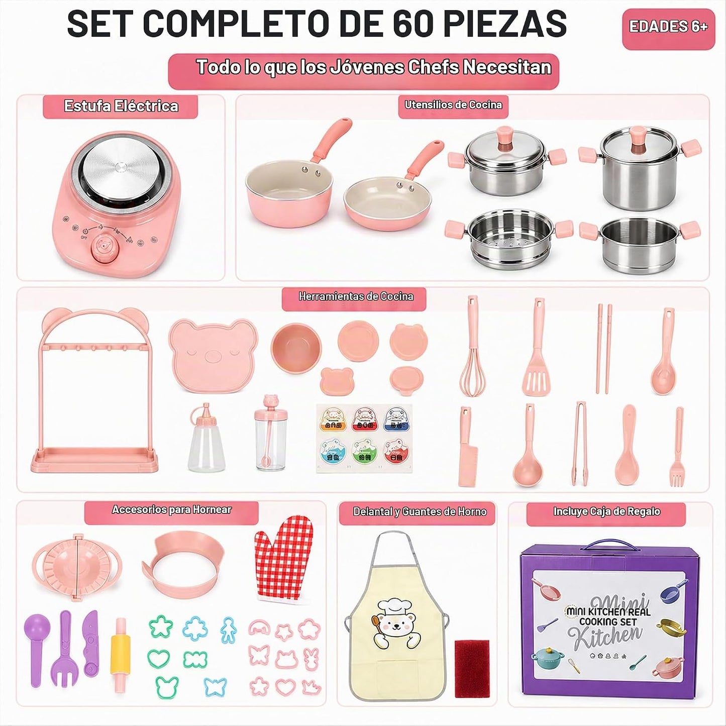 Juego de cocina real para niños, juego de cocina real de 60 piezas...