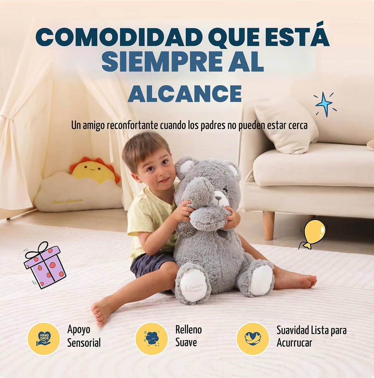 Jumble Dream Peluche de oso con peso, animal de peluche sensorial d...