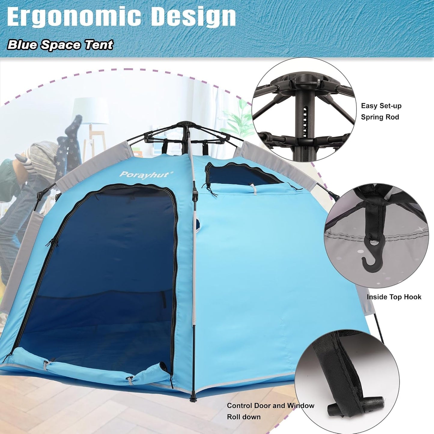 Tienda de campaña hexagonal portátil para niños con tira de luces L...