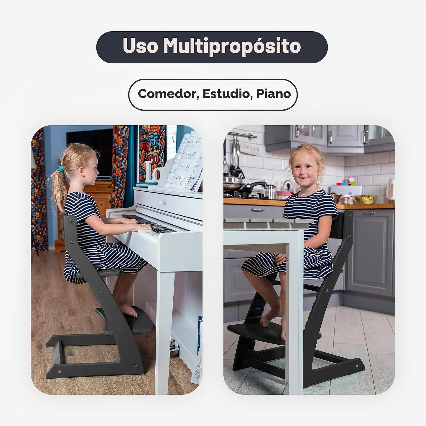 FORNEL Silla alta moderna de madera negra | La silla ajustable Grow...