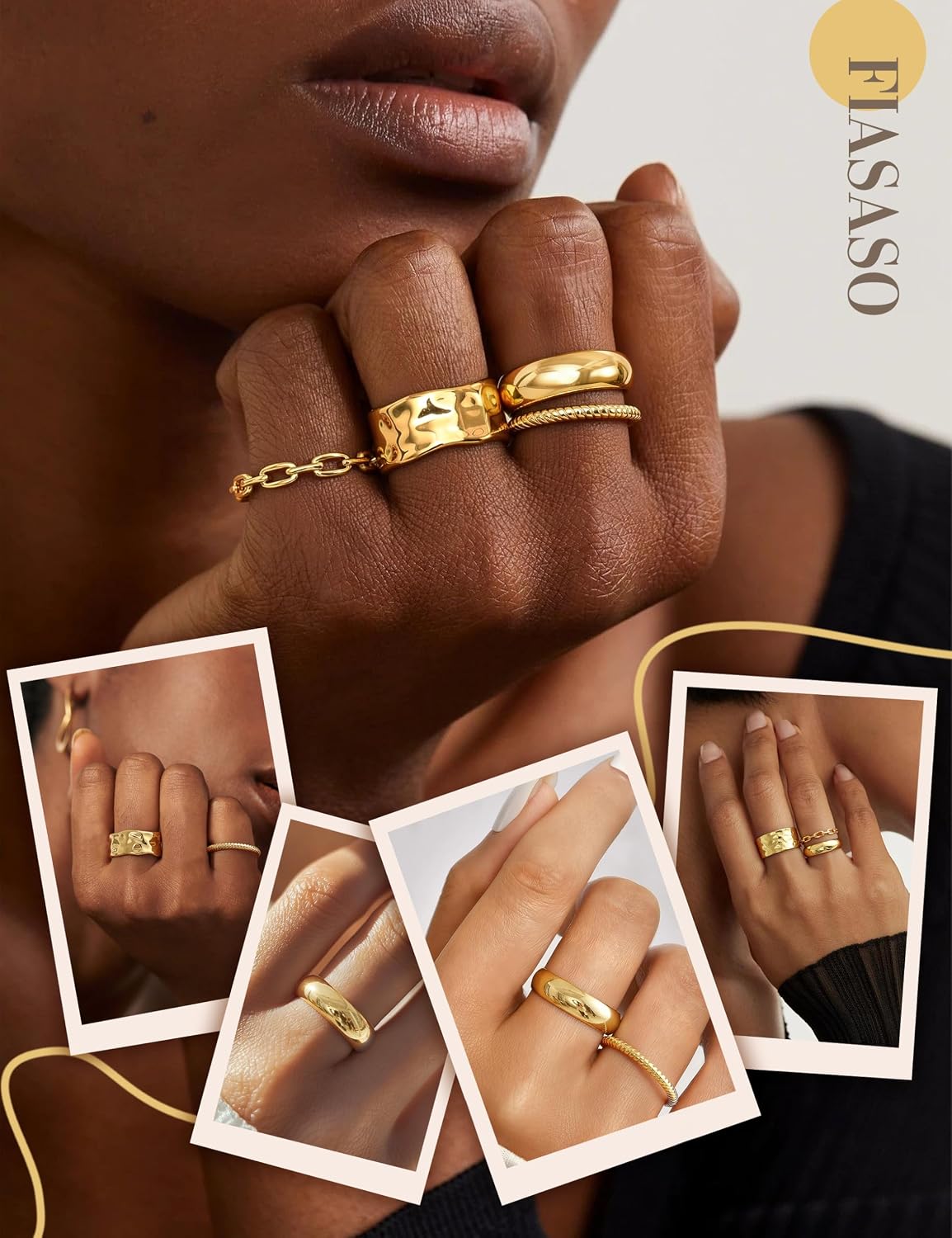FIASASO Juego de 4 Anillos Gruesos Apilables para Mujer, Anillos Ch...