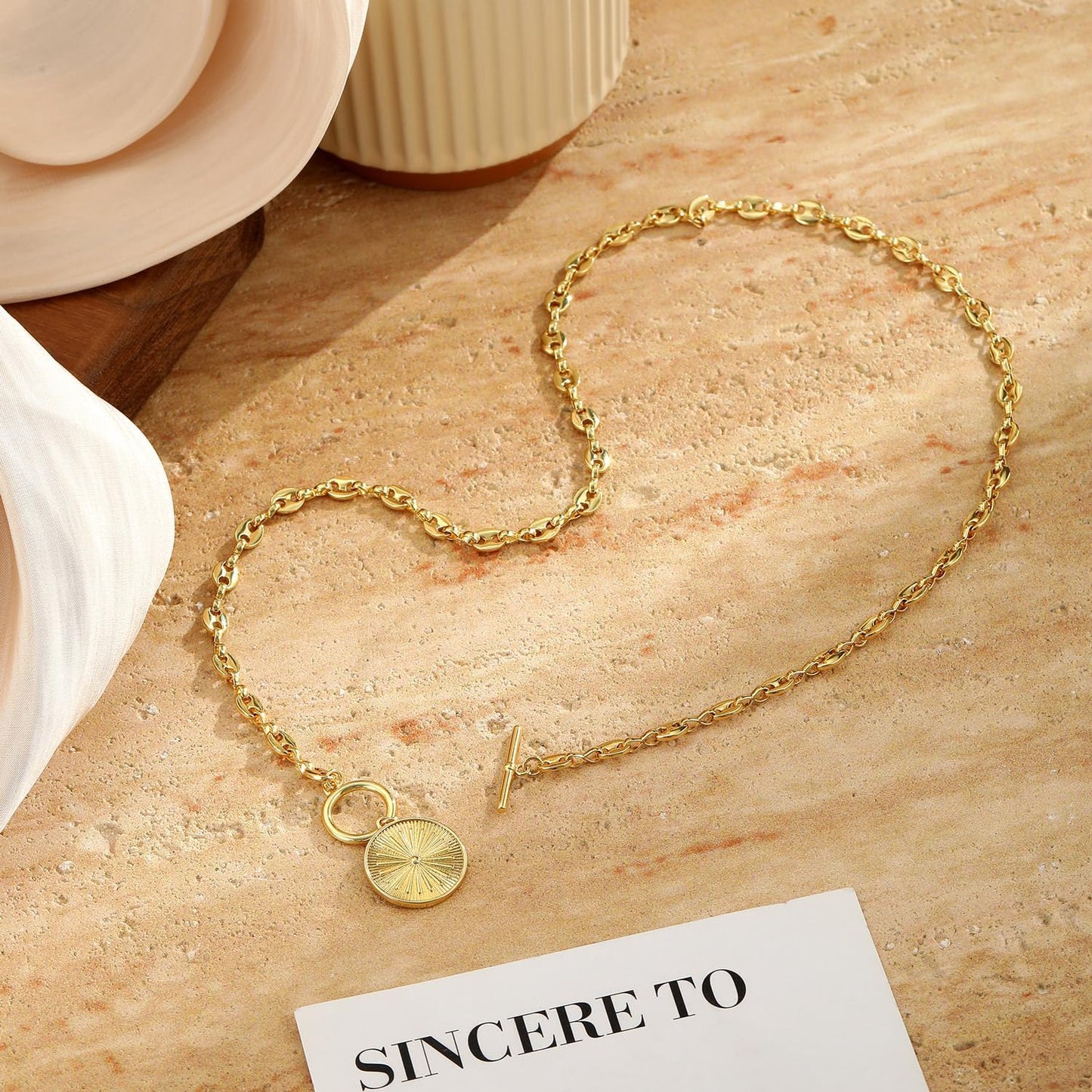 LEXODY Collar de oro grueso para mujer, simple chapado en oro de 14...