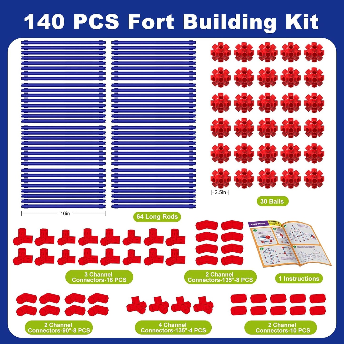 Kit de construcción de fortalezas para niños, 140 piezas de juguete...