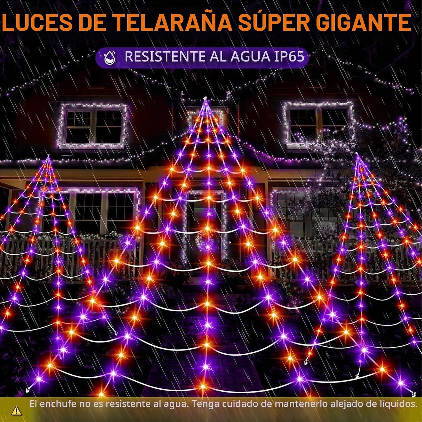 Luces de telaraña gigante de Halloween para decoración al aire libr...