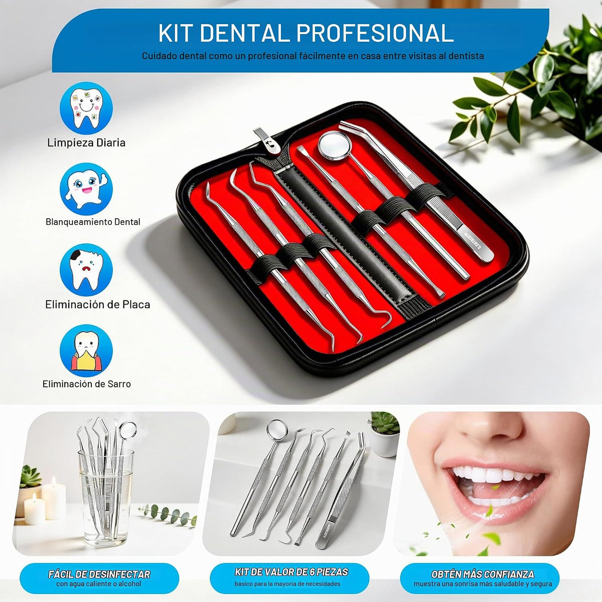 Herramientas dentales, removedor de placa dental, kit de limpieza p...