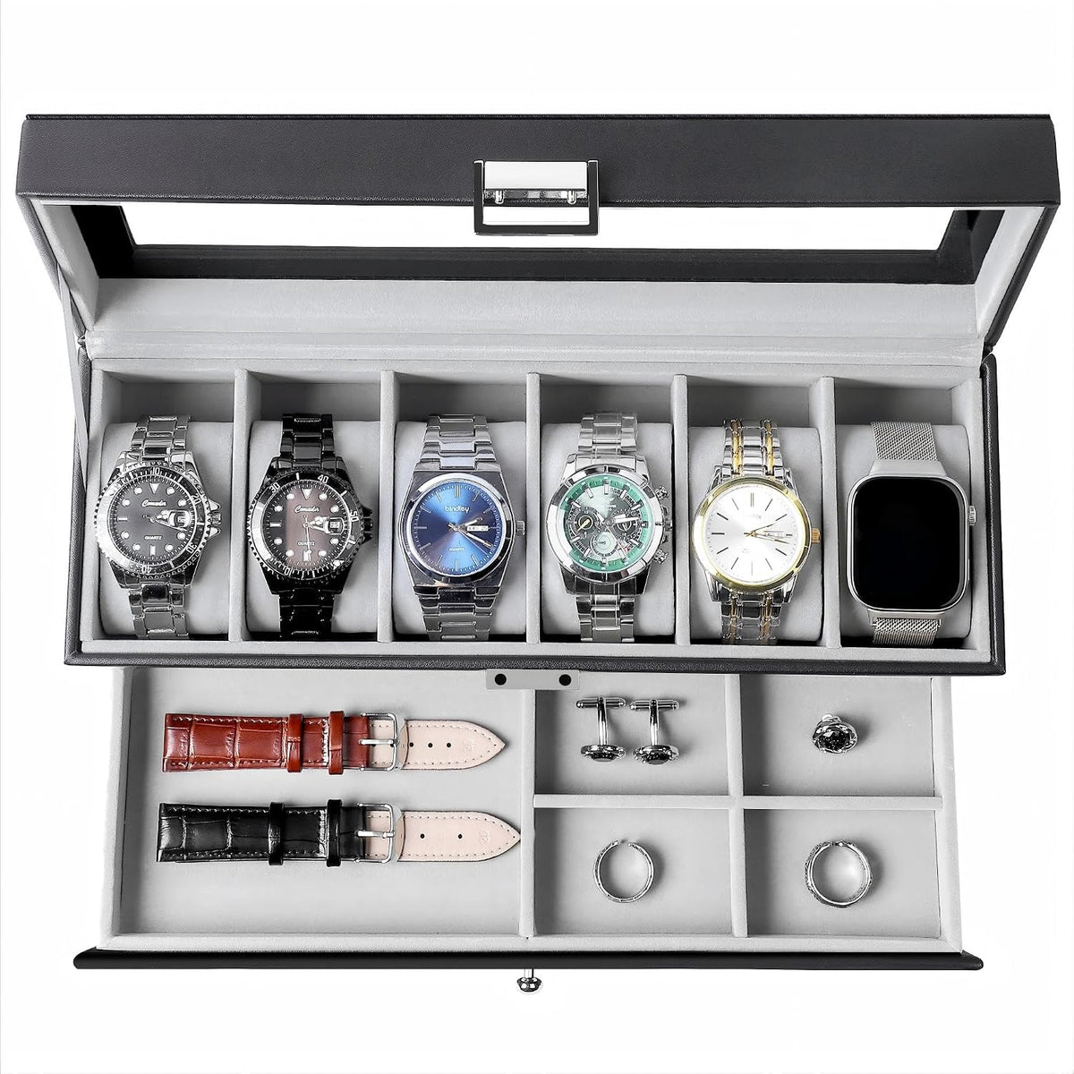 GLOBAL KA Caja de Reloj, Caja de Exhibición de Reloj de 6 Compartim...
