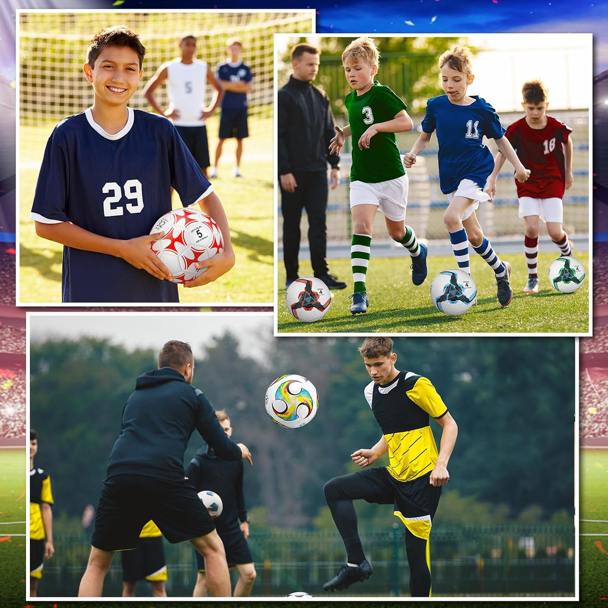 Tradder Paquete de 4 pelotas de fútbol con bomba, tamaño 3, 4, 5, p...