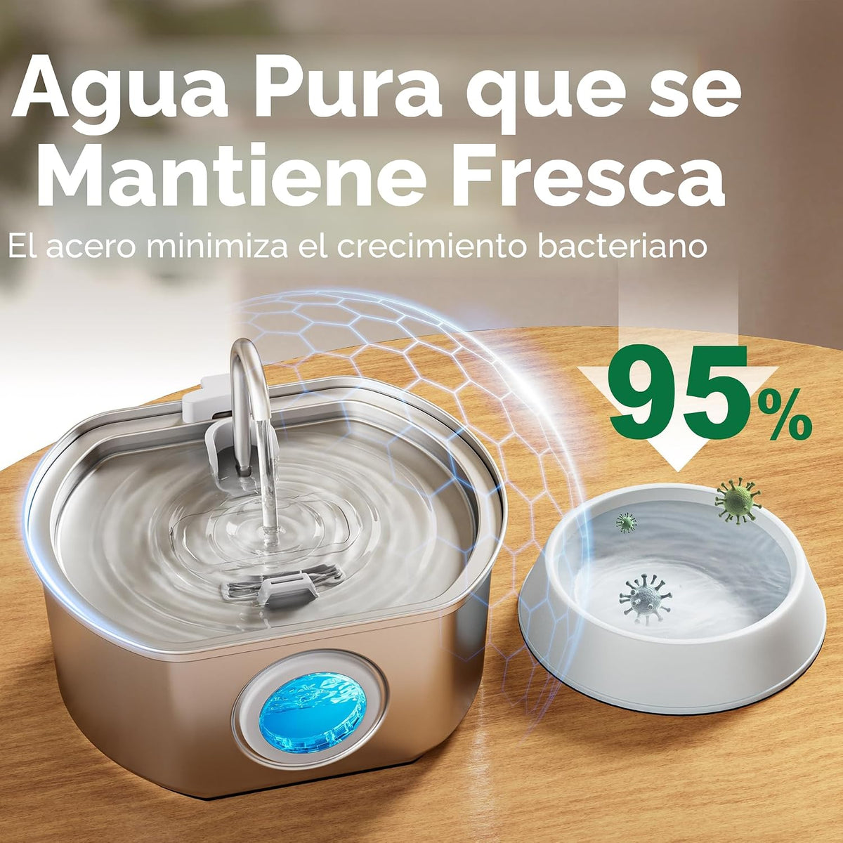 Fuente de agua para gatos de acero inoxidable: fuente de gato de 10...