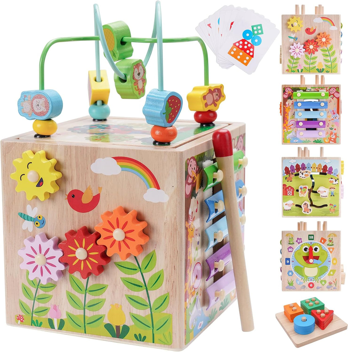 Cubo de Actividades de Madera | Juguetes Montessori para Niños Pequ...