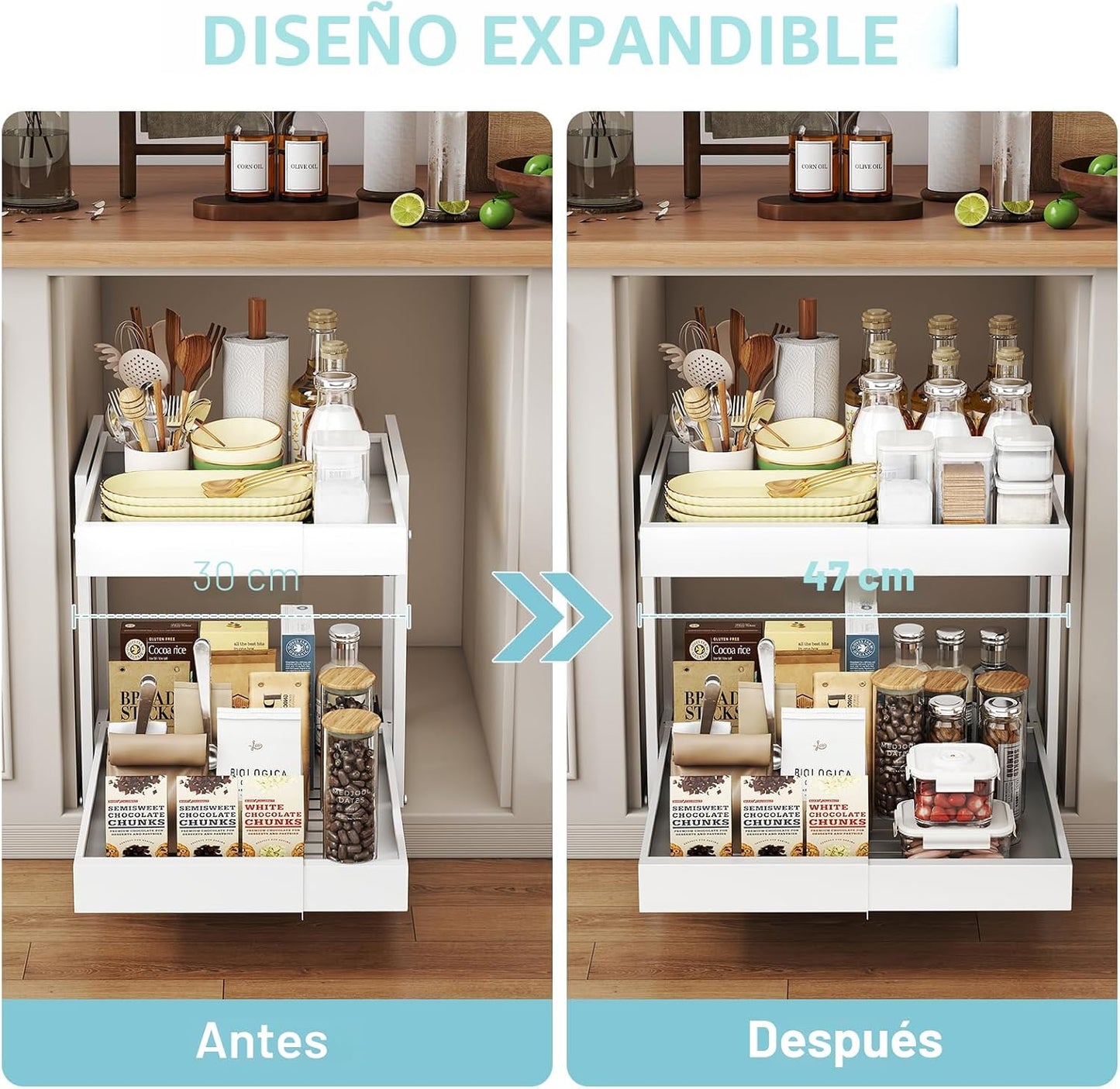 Golener Organizador de gabinete extraíble expandible de 2 niveles,...