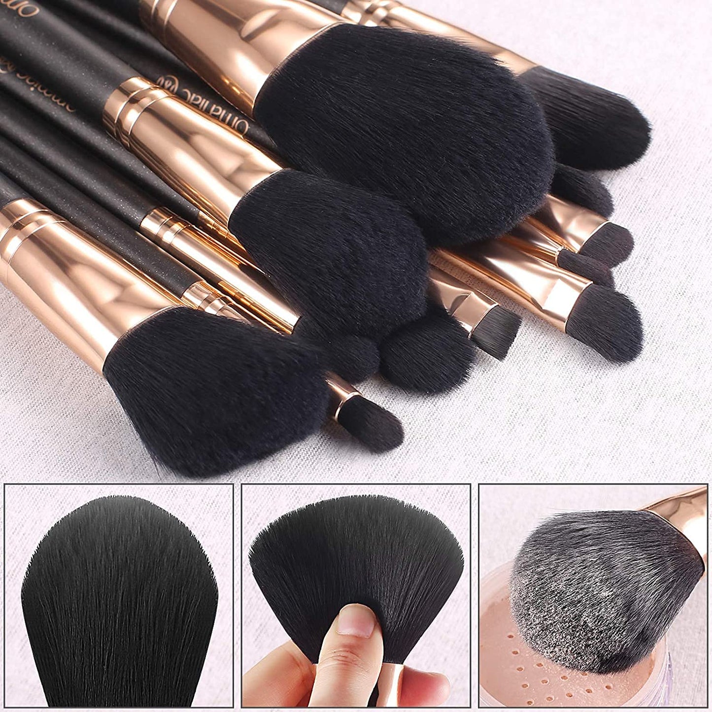 OMANIAC Juego de brochas de maquillaje profesional, 12 brochas de m...