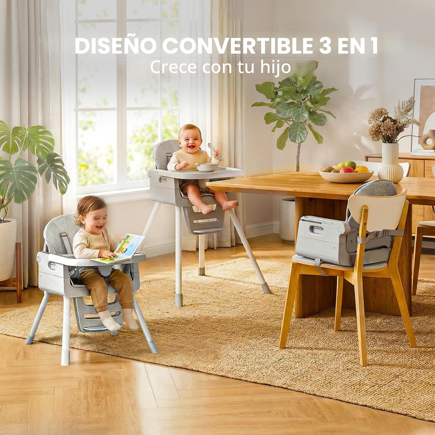 Silla alta 3 en 1 para bebés y niños pequeños, asiento y comedor de...