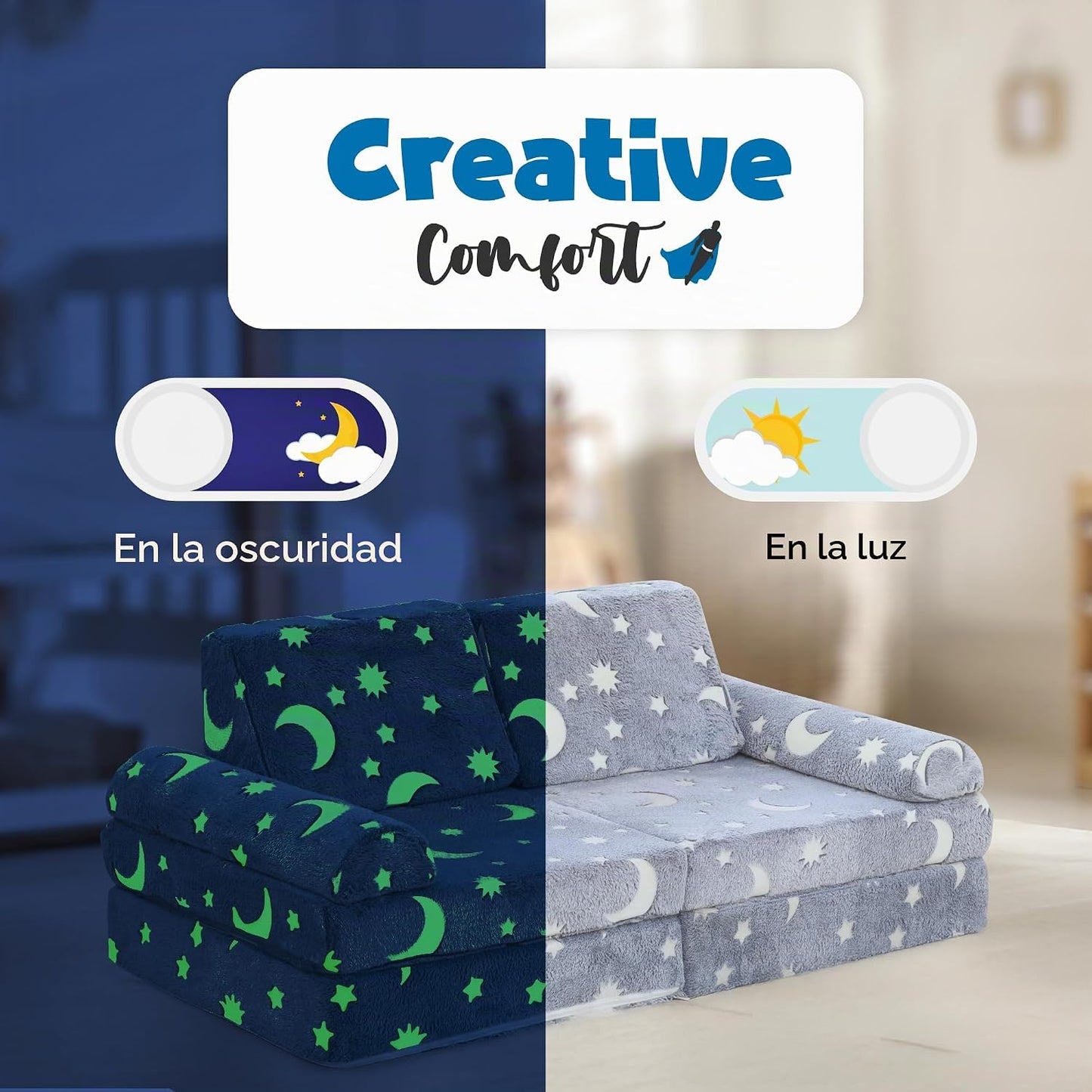 WONDERME Sofá modular de juego para niños de 2 plazas, 10 piezas qu...