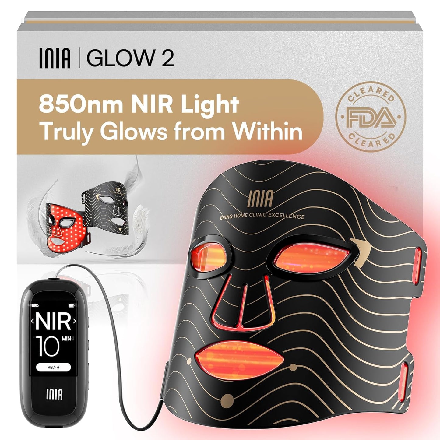 INIA Máscara de terapia de luz roja para cara, 4 modos de luz con N...