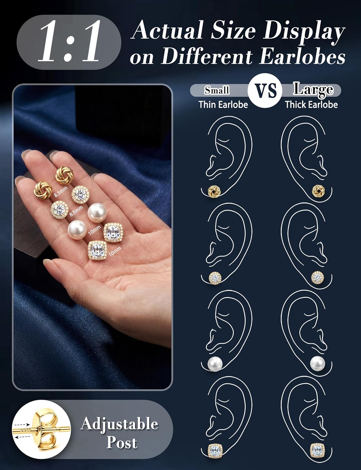 Aretes de tuerca chapados en oro de 14 quilates para mujer, hipoale...