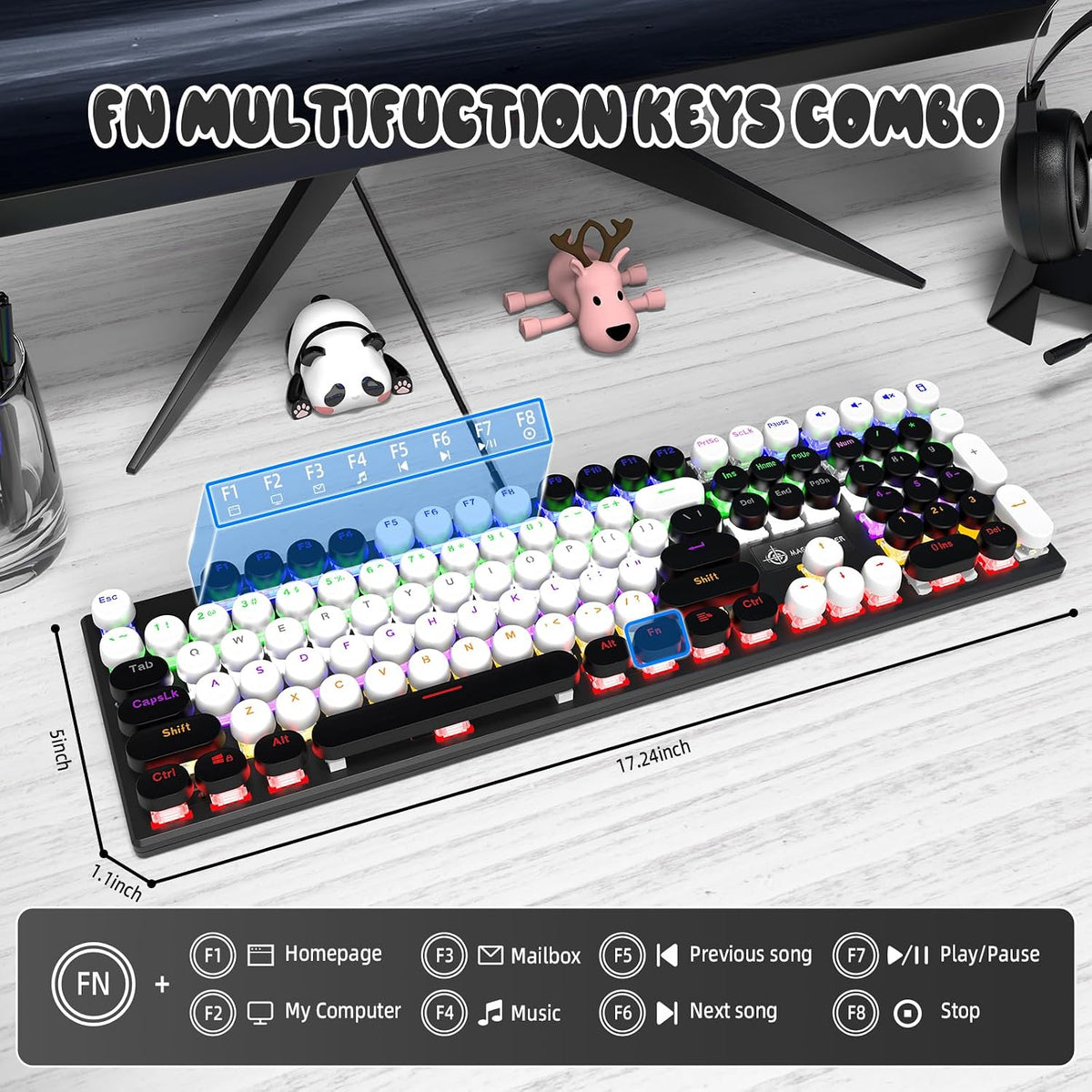 Teclado mecánico retro con cable para juegos, estilo máquina de esc...