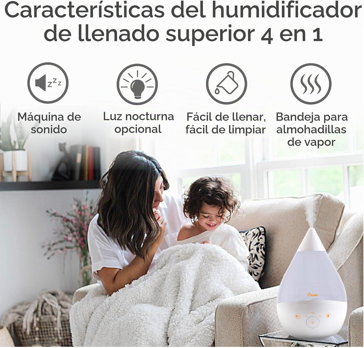 Crane Humidificador ultrasónico de niebla fría 4 en 1 con máquina d...