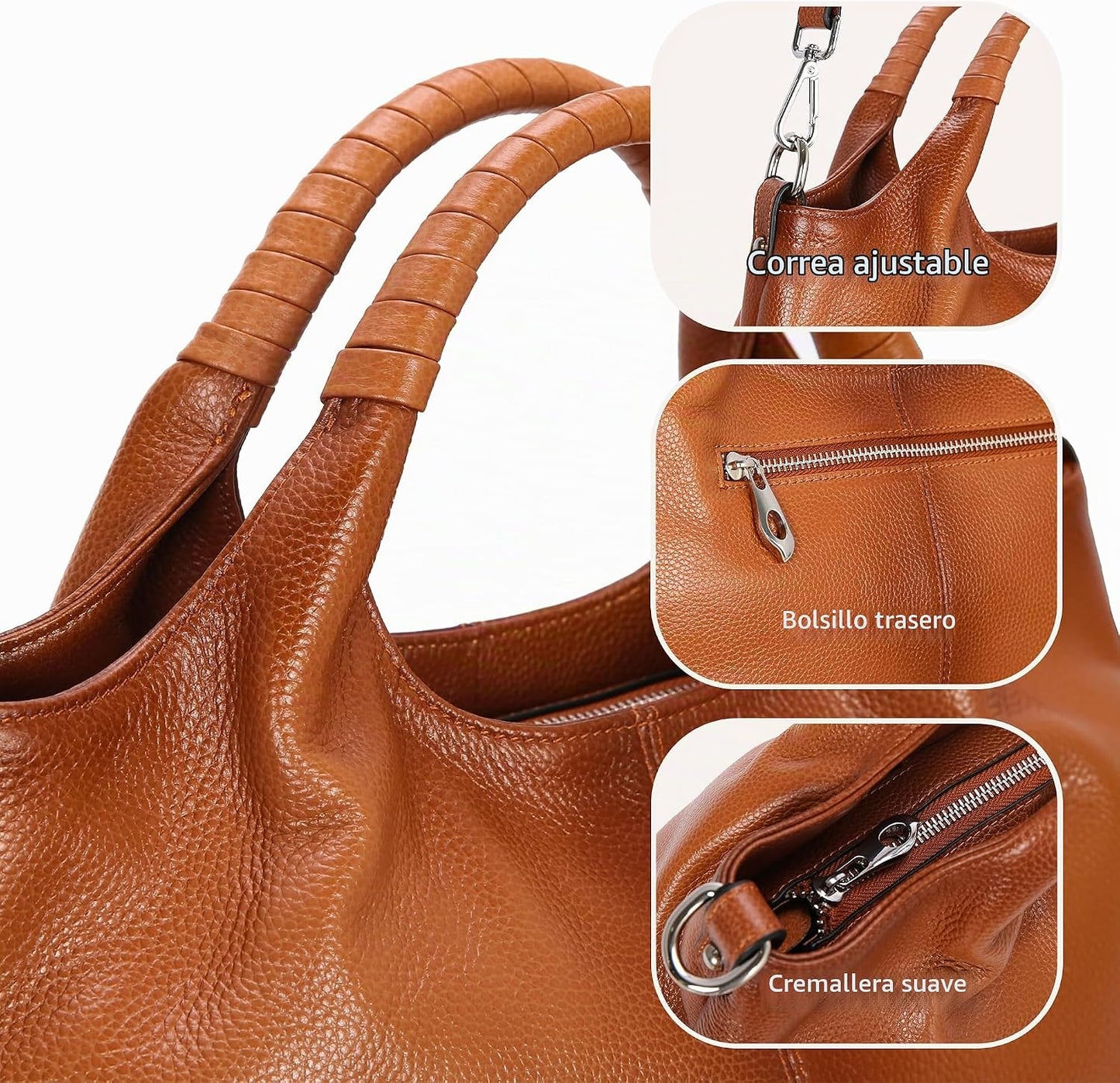 Iswee Bolsos de hombro de cuero genuino, bolsos y bolsos para mujer...