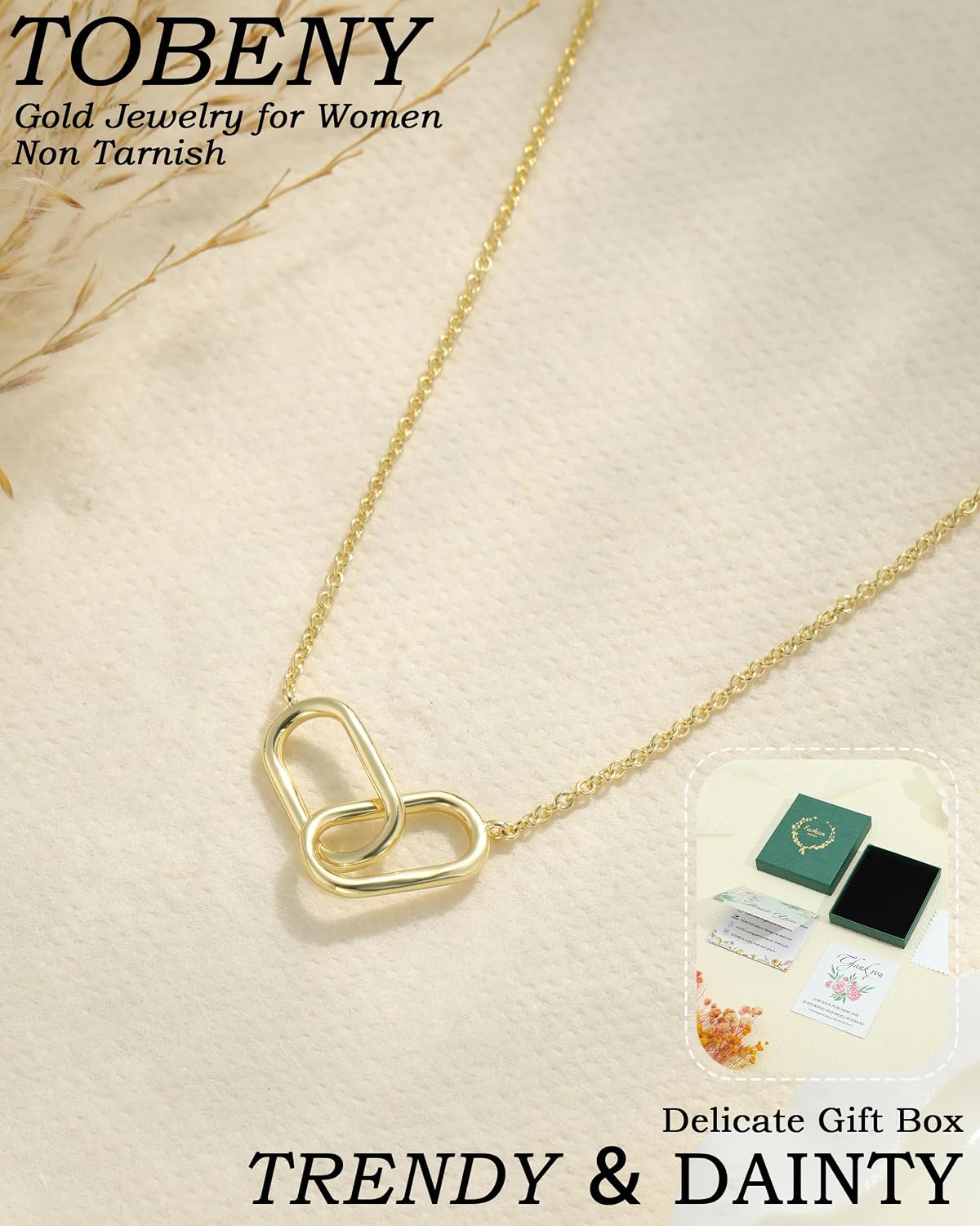 TOBENY Collar de oro para mujer, moderno, chapado en oro de 14 quil...