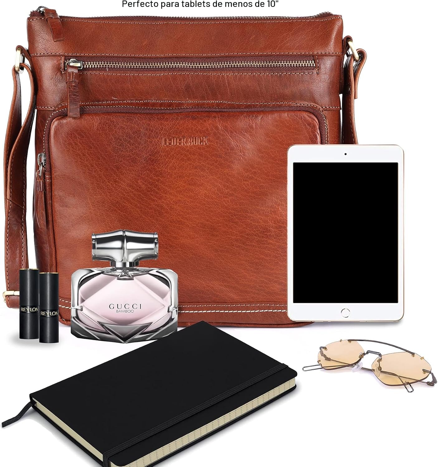 LEDERBUCK Olga - Bolso bandolera extragrande de piel auténtica para...