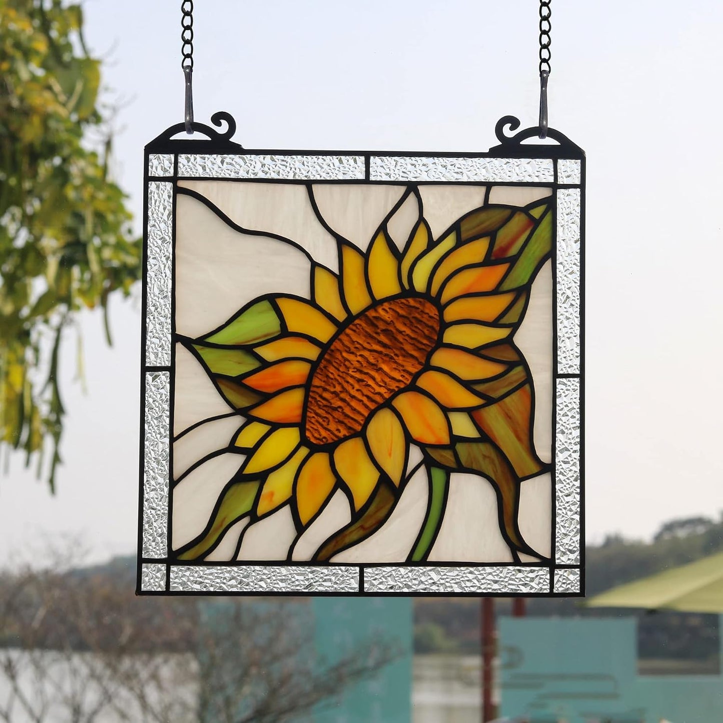 HAOSUM Paneles de vidrieras de girasol para colgar en la ventana, a...