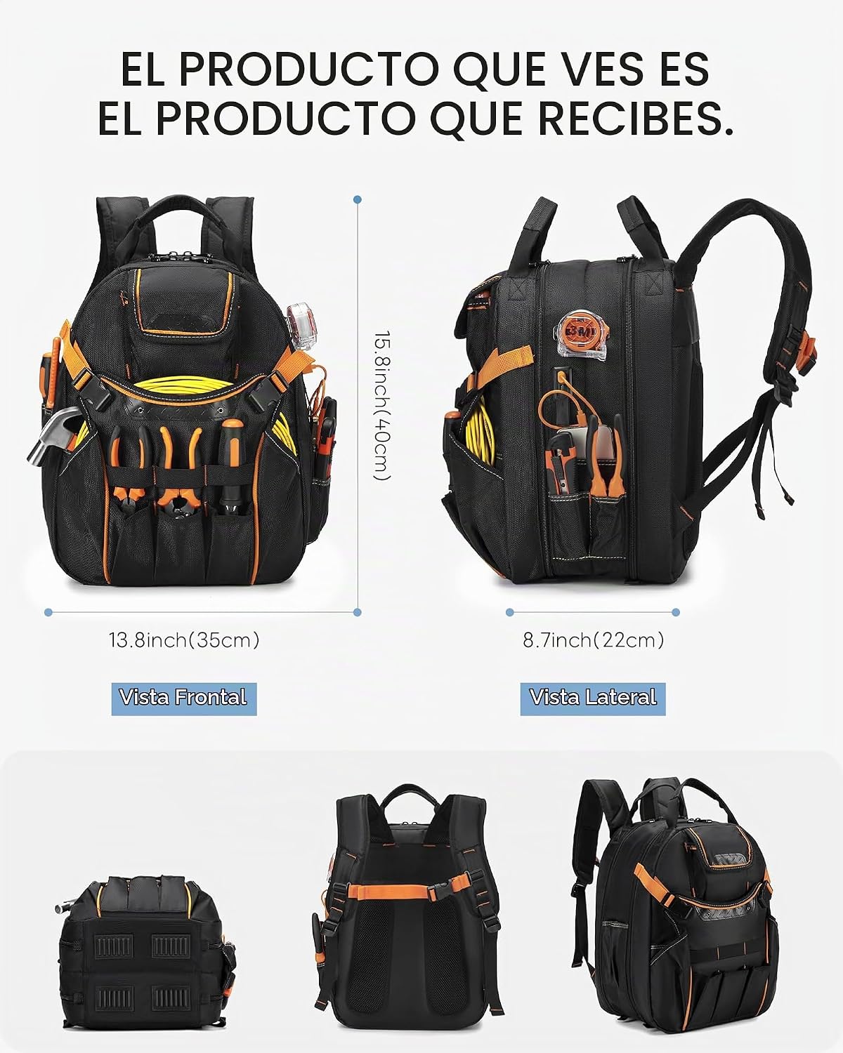 Mochila de herramientas resistente, bolsa de herramientas de apertu...