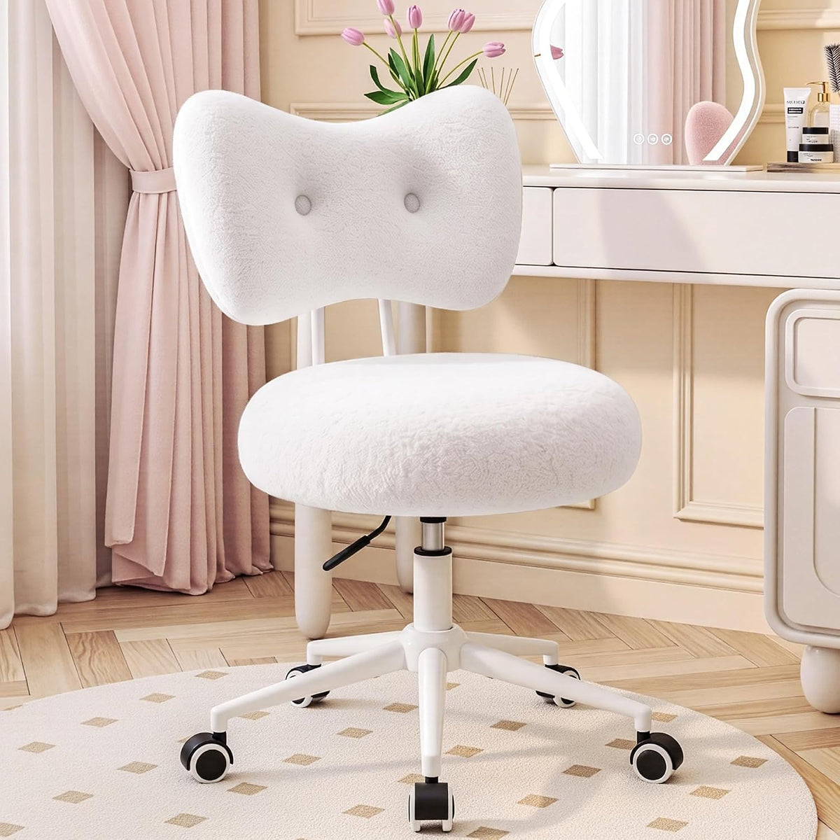 Silla de tocador pequeña con ruedas, cómoda silla de escritorio con...