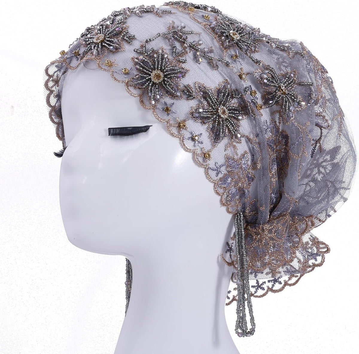 Turbante para mujer, con cuentas de encaje, musulmán, hijab, gorro...