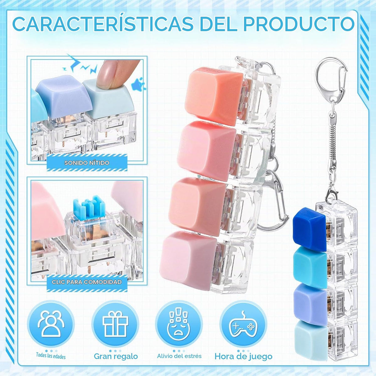 Halloscume 4 Piezas Juguete Fidget de Teclado para Adultos Juguete...