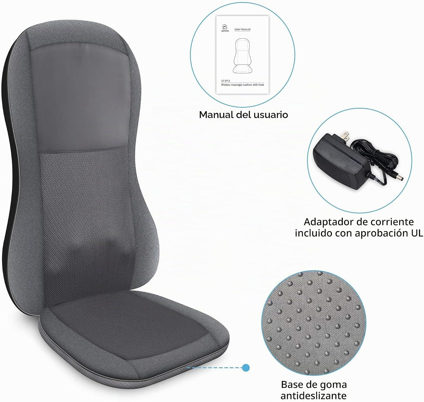 COMFIER Shiatsu - Masajeador de espalda con calor, almohadilla de s...