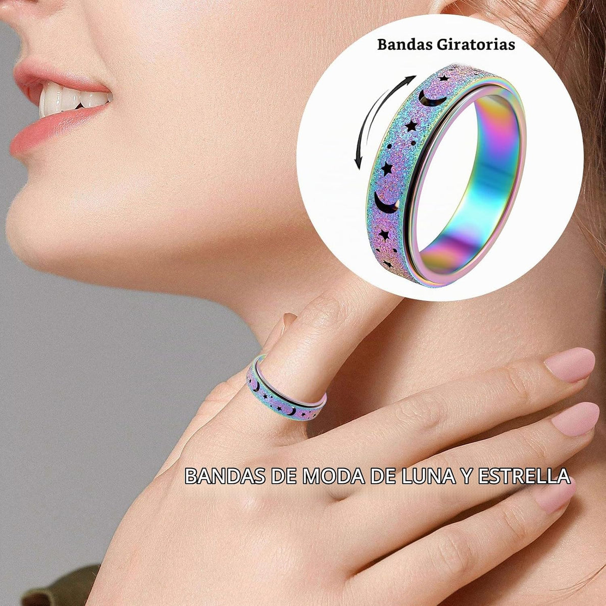 OreilleStar Anillo giratorio de ansiedad para mujer, juguete anties...