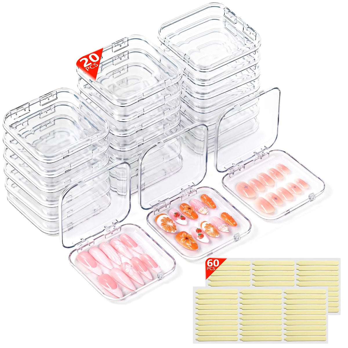 Estuche para uñas a presión de 20 piezas con 60 pestañas adhesivas...