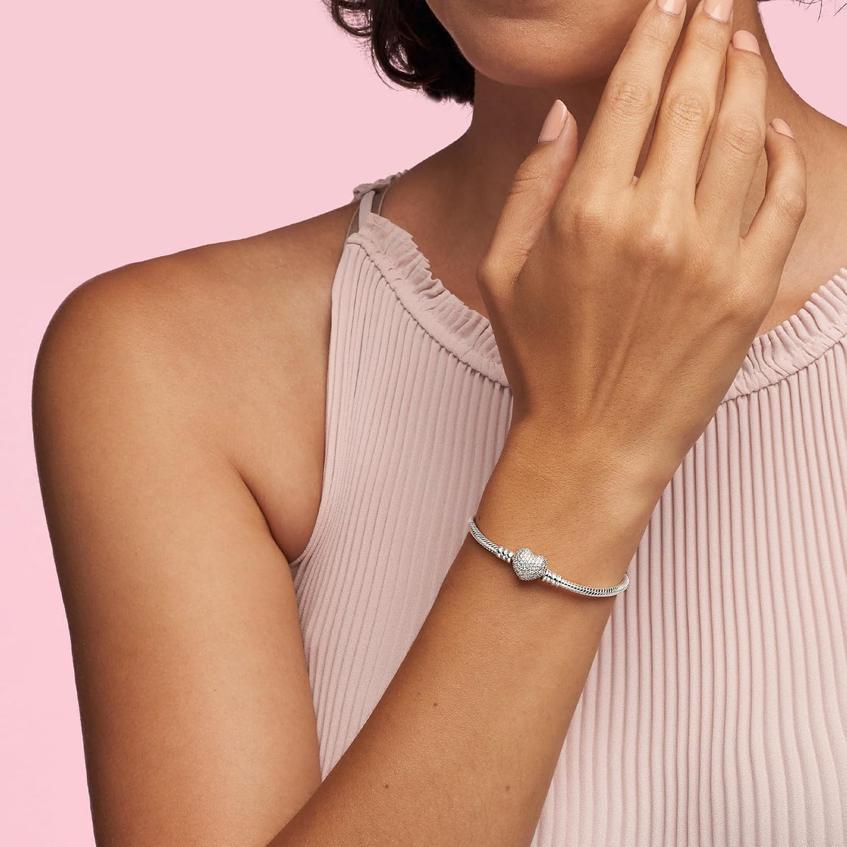Pulsera de cadena de serpiente con cierre de corazón brillante de P...