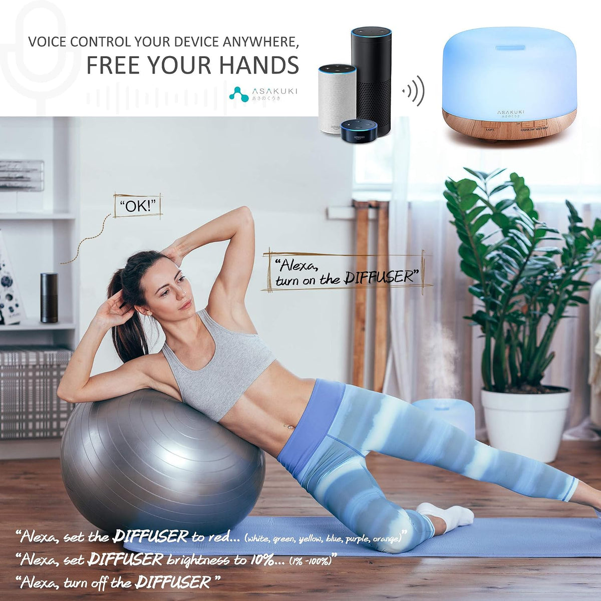 ASAKUKI - Difusor inteligente de aceites esenciales con Wi-Fi, apli...