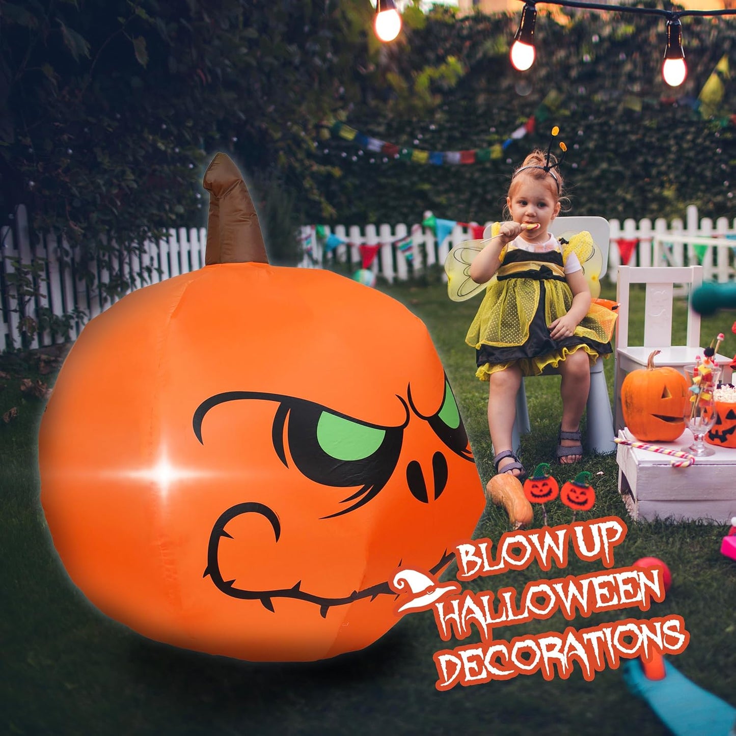 YOUBEMAGIC Calabaza inflable de Halloween de 4 pies con luces LED i...