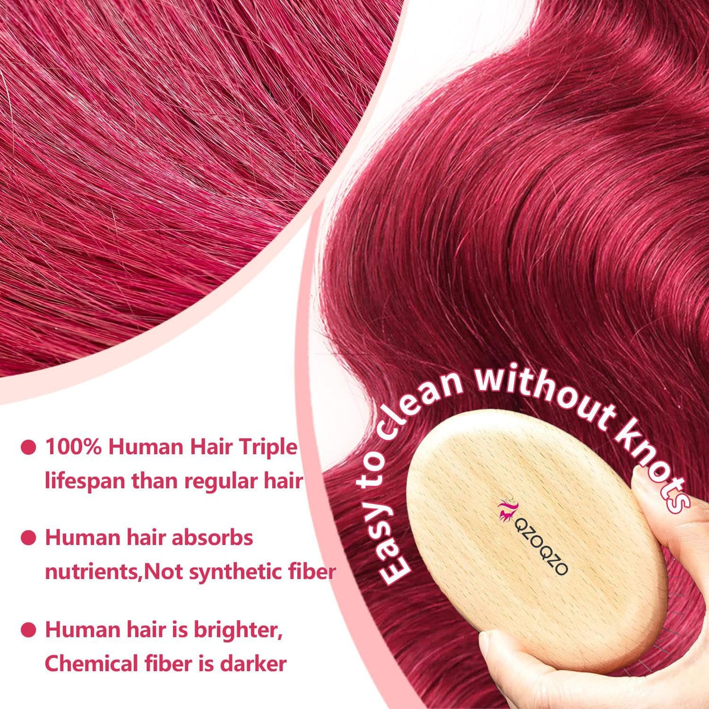QZOQZO Pelucas de Encaje Frontal de Cabello Humano Borgoña 99j de 2...