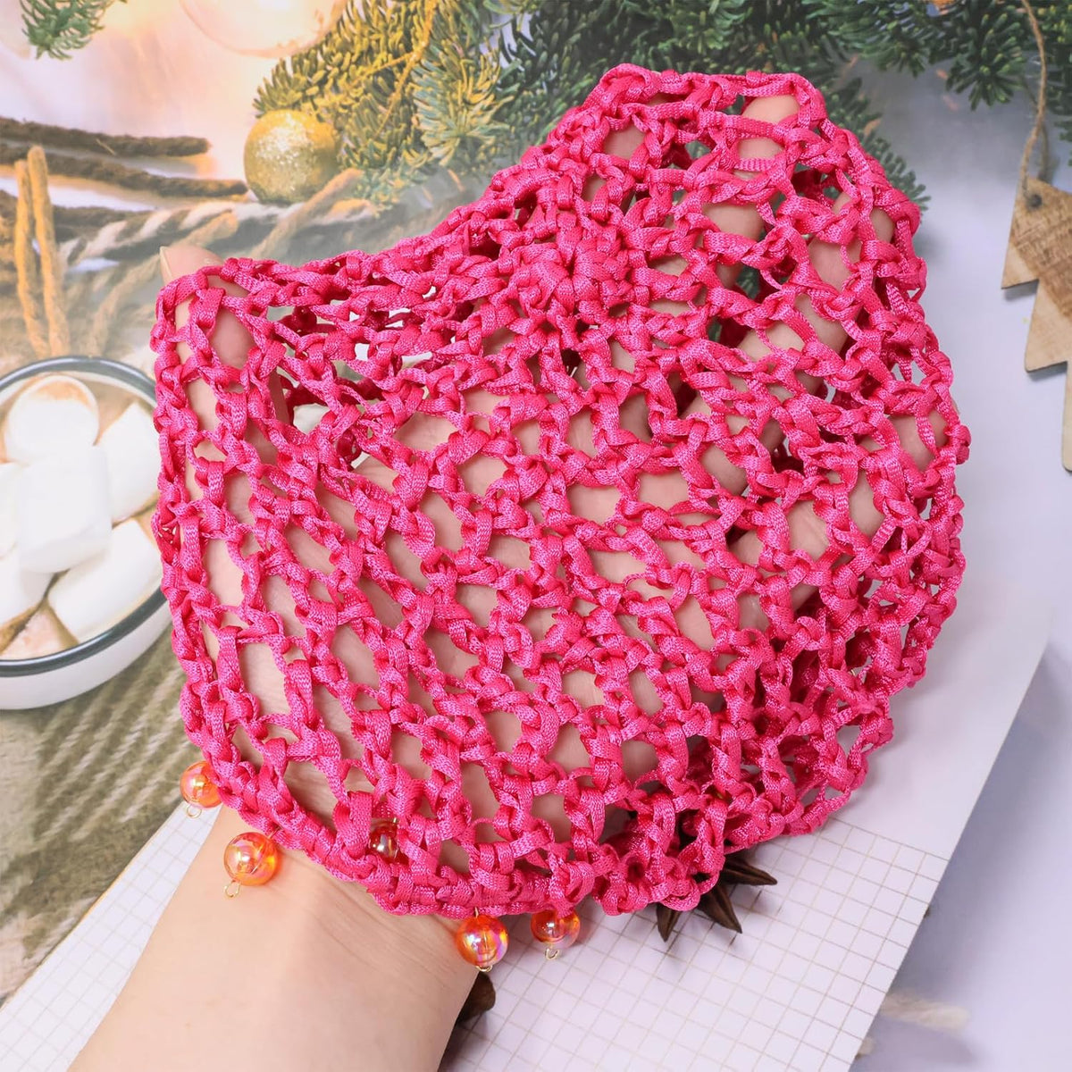 yueton 1 paquete de gorro de punto de ganchillo rosa estilo calaver...